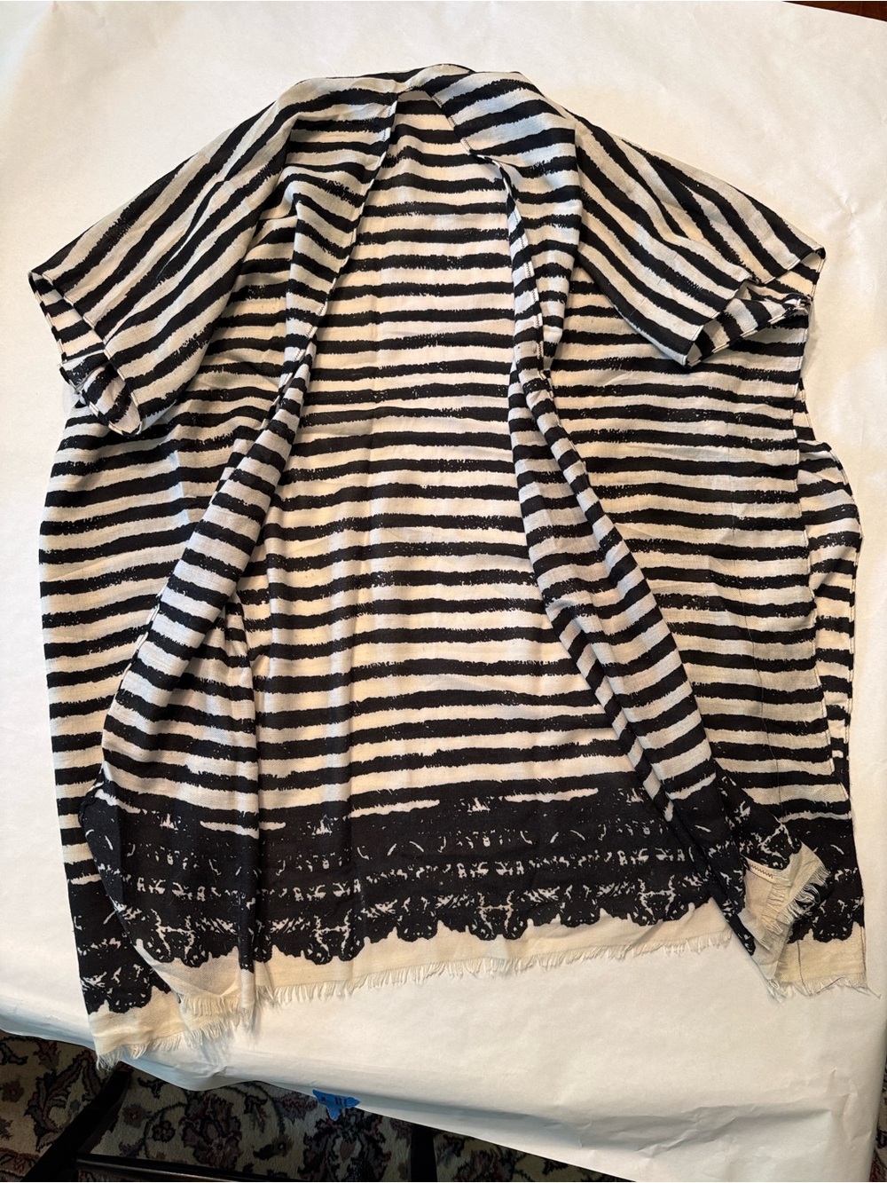 Black and Cream Striped Swimsuit Cover-up